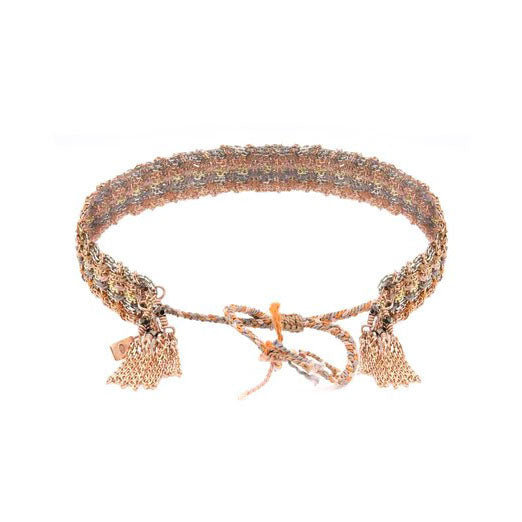 Rose Gold Vermeil Chain and Multicolor &quot;Stockholm&quot; Silk Woven Bracelet