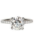 Live Platinum Prong-Set 2.09ct Lab Grown Round Brilliant Cut Diamond Ring with Pave Diamond Band and Prongs