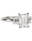 Live Platinum Prong-Set Three-Stone Ring with 2ct Lab Grown Emerald-Cut Diamond & Natural Trapeze Side Diamonds
