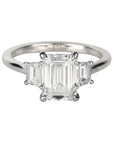 Live Platinum Prong-Set Three-Stone Ring with 2ct Lab Grown Emerald-Cut Diamond & Natural Trapeze Side Diamonds
