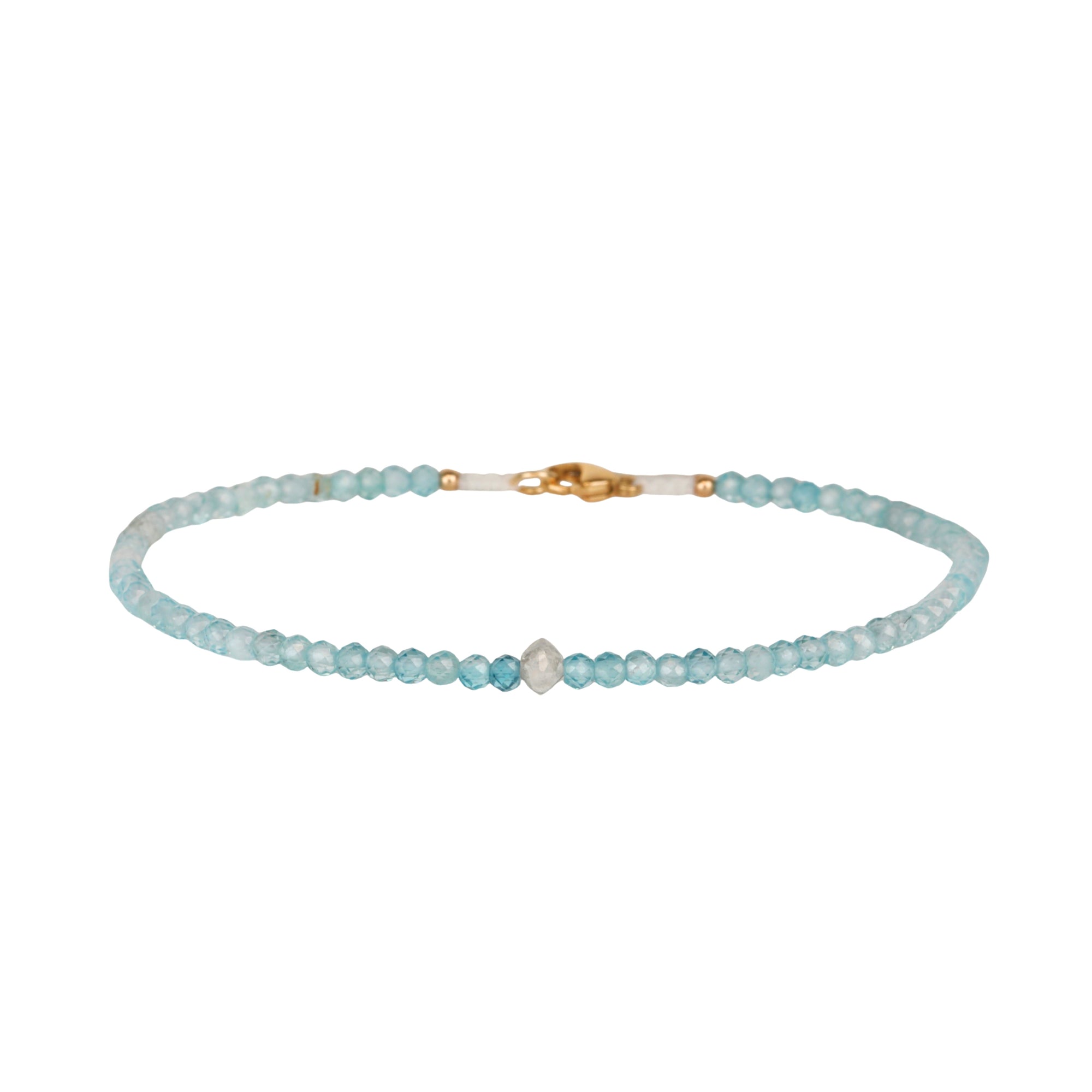 Faceted Blue Zircon Beaded Bracelet with Center Grey Diamond Bead