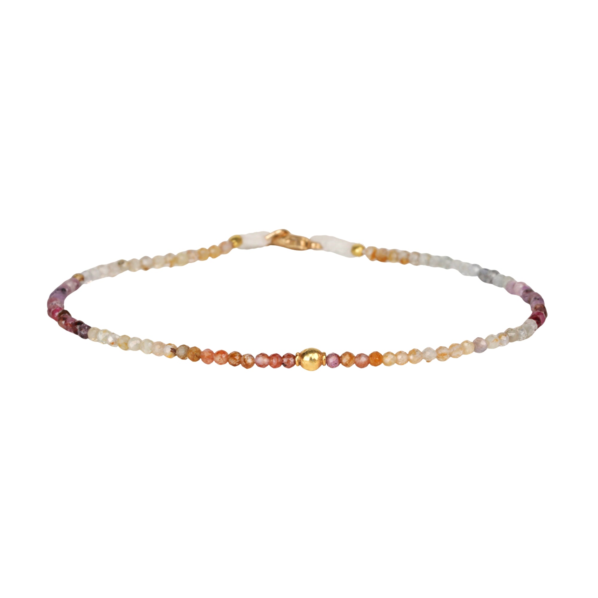 Faceted Multi Sapphire Beaded Bracelet with 18K Round Bead &amp; Clasp