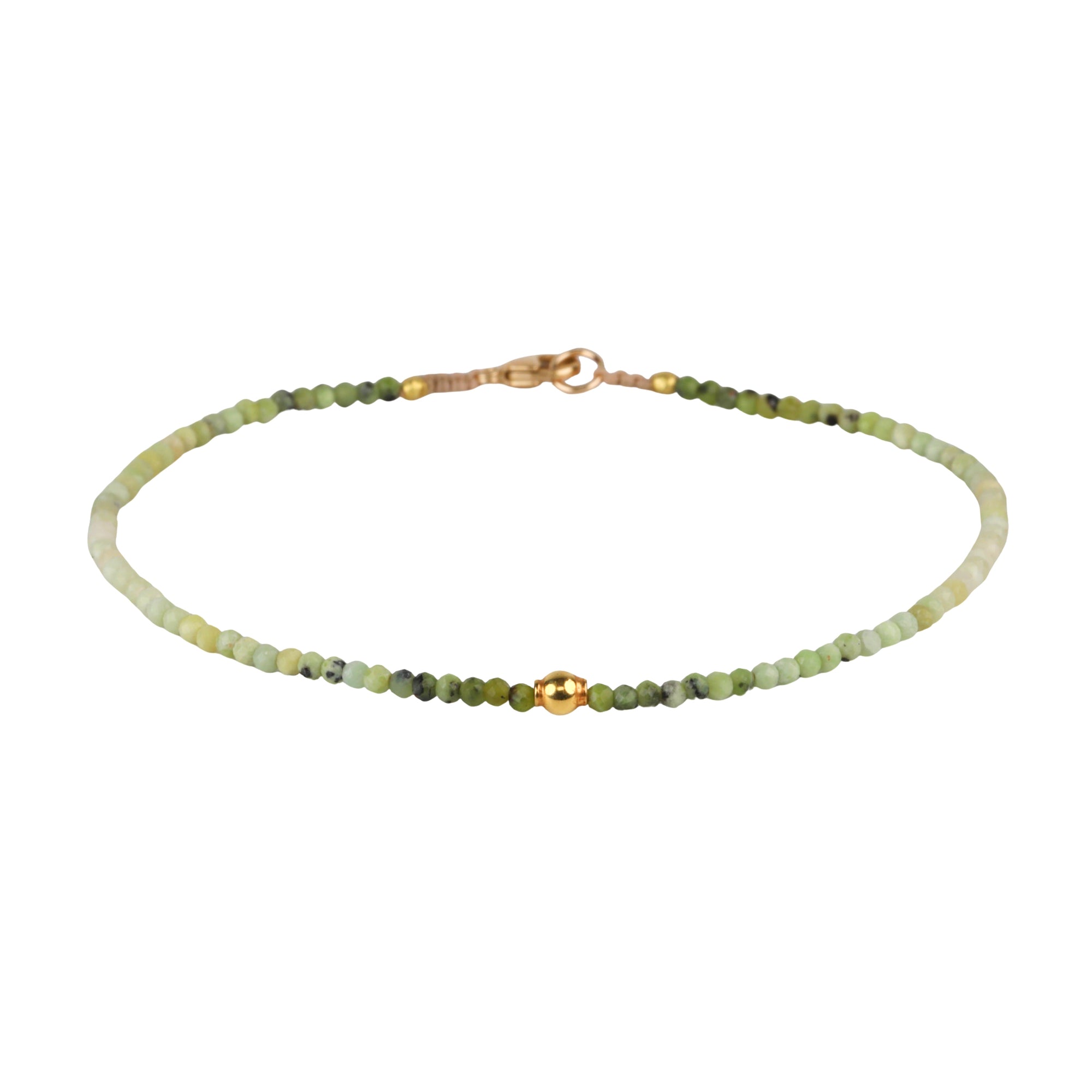 Faceted Ombre Green Opal Beaded Bracelet with 18K Carved Sphere Bead