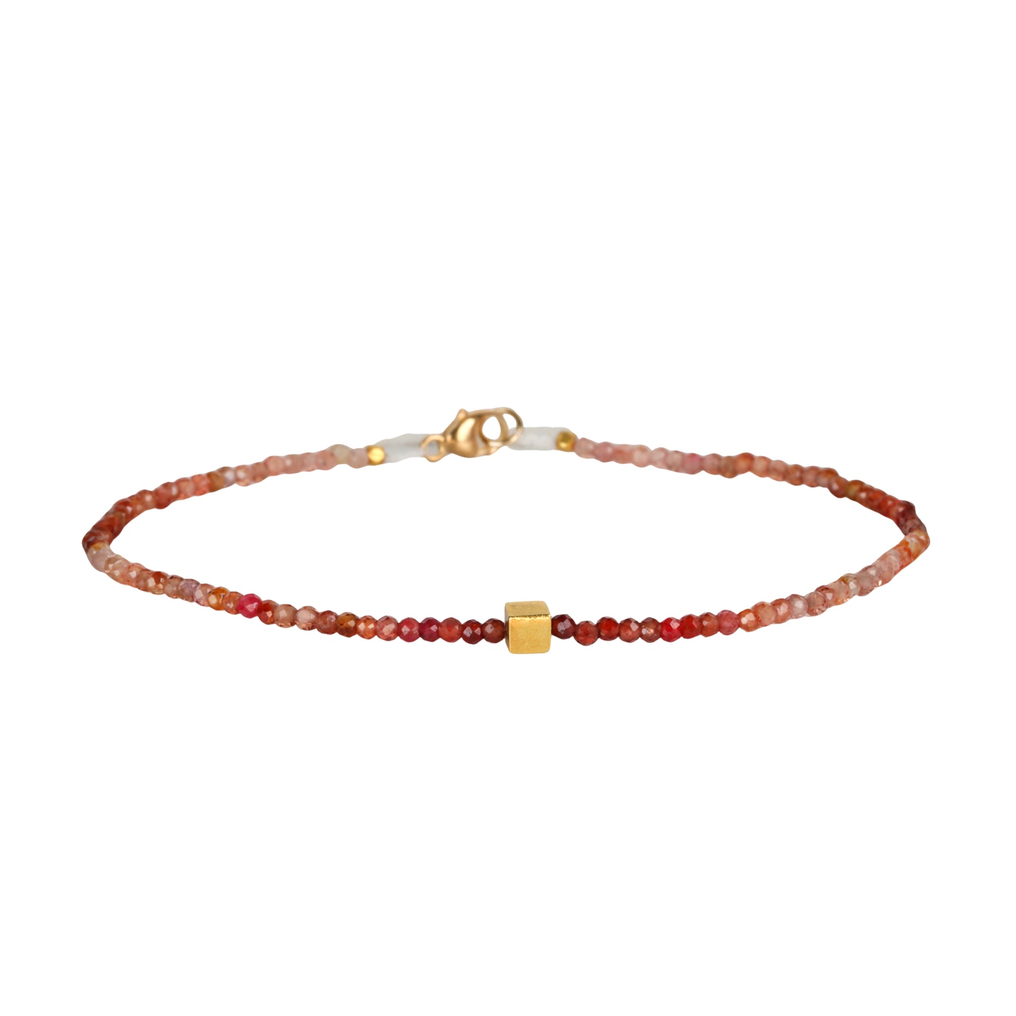 Faceted Red Ombre Sapphire Beaded Bracelet with 18K Square Bead &amp; Clasp