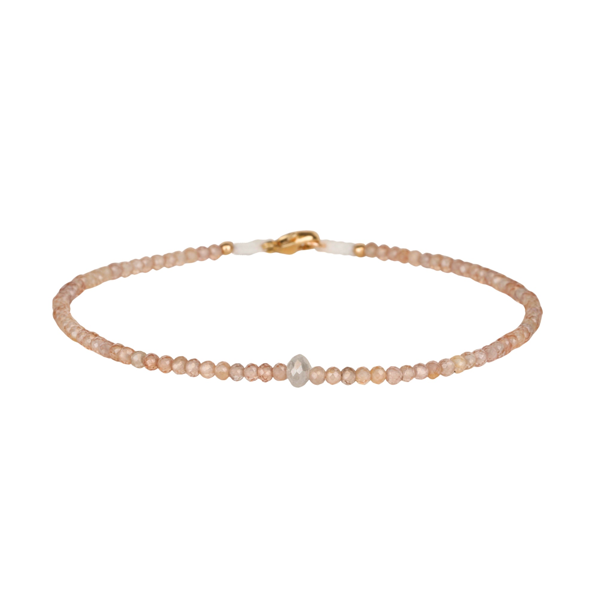 Faceted Zircon Beaded Bracelet with Center Grey Diamond Bead