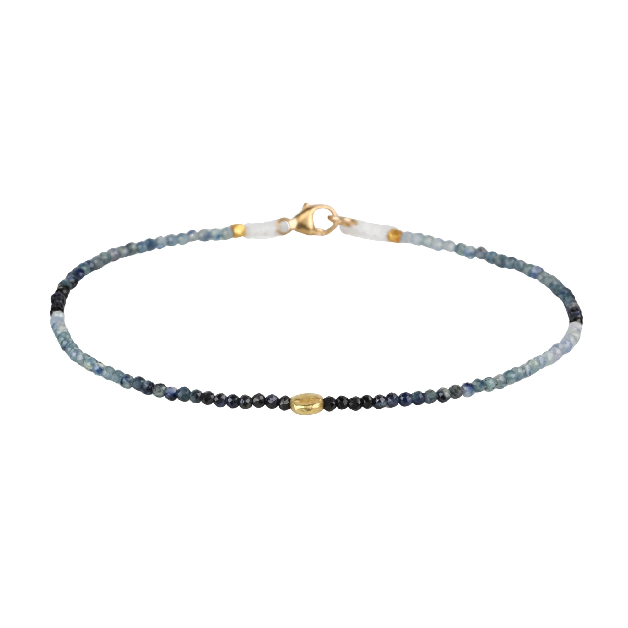 Ombre Blue Sapphire Faceted Beaded Bracelet with 18K Carved Nugget Bead