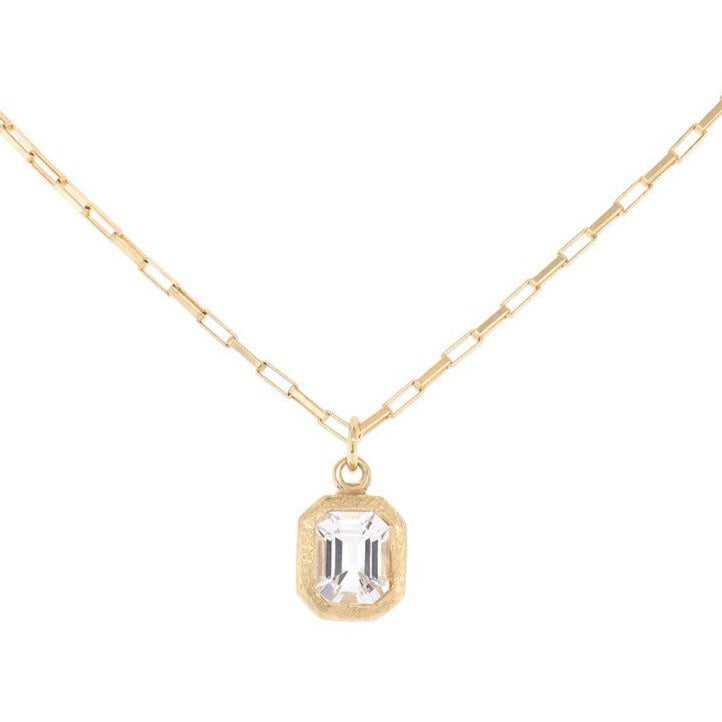 Emerald-Cut White Topaz Pendant on Box Chain