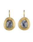 22K & 18K Frame Bezel-Set Organic Rosecut Blue Sapphire Fixed Drop Earrings
