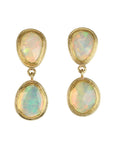 22K & 18K Frame Bezel-Set Organic Ethiopian Opal Double Drop Earrings