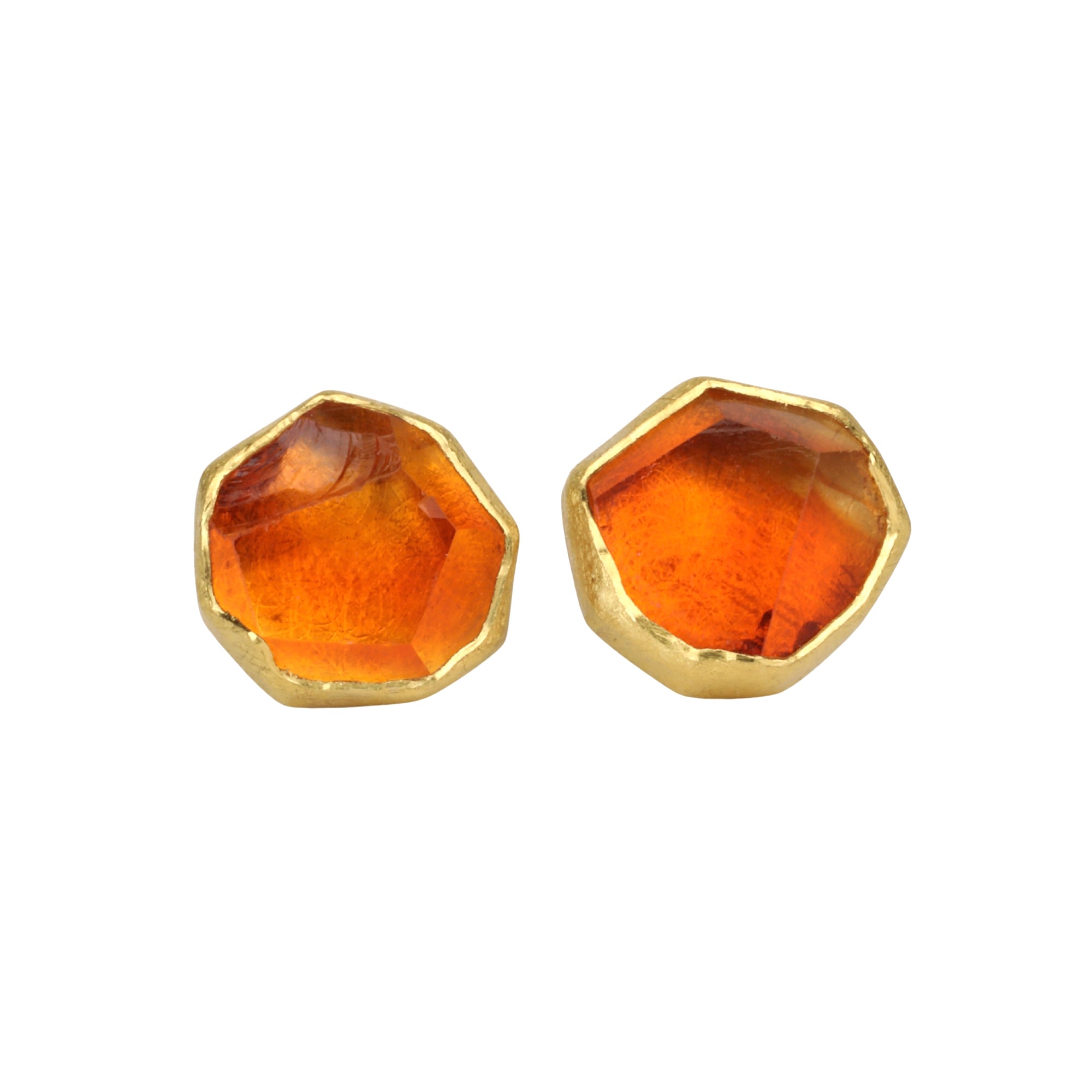 22K &amp; 18K Organic Rough-Cut Citrine Stud Earrings