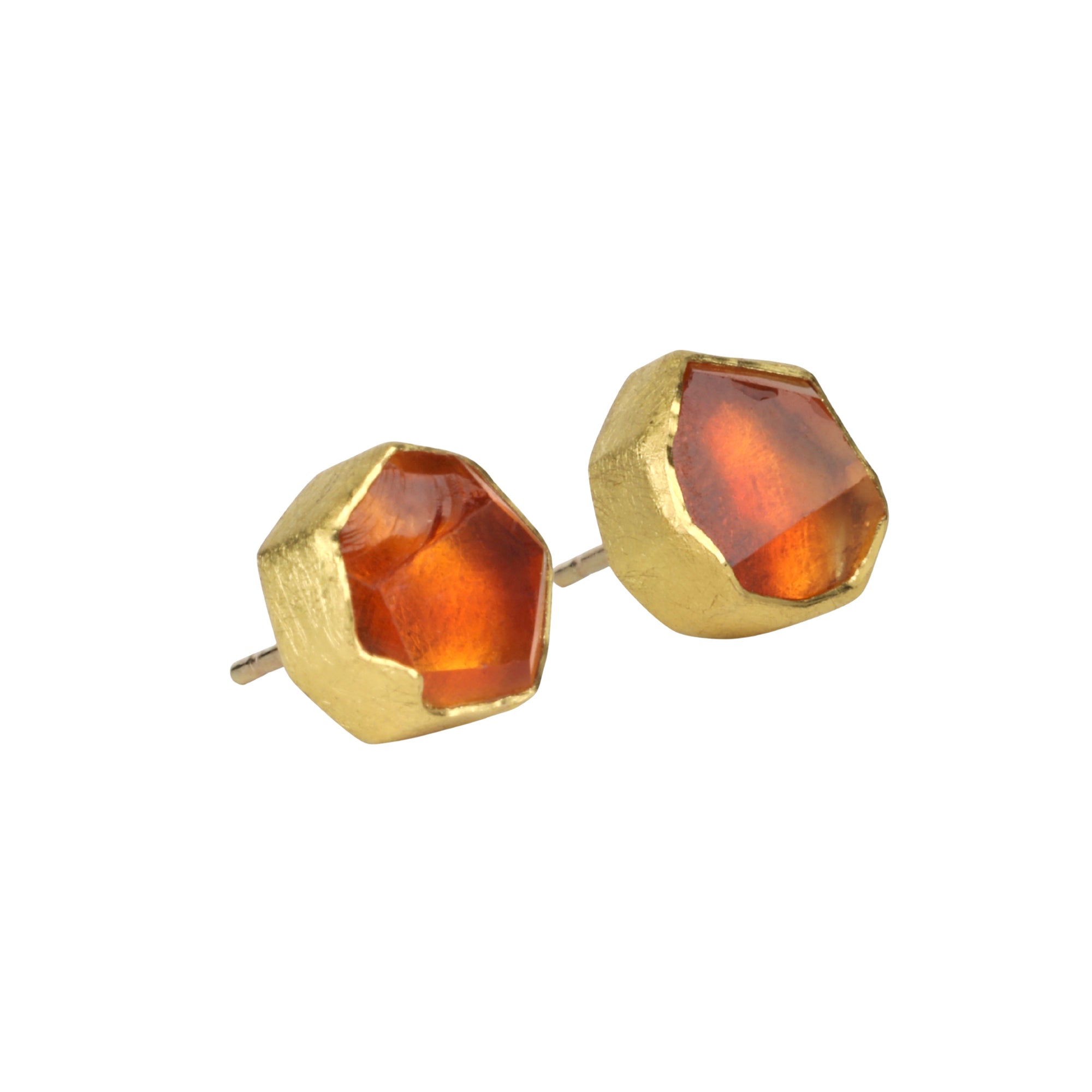 22K &amp; 18K Organic Rough-Cut Citrine Stud Earrings