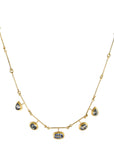 22K & 18K and Five Multi Shaped Blue Sapphire Segmented Bar Chain Necklace