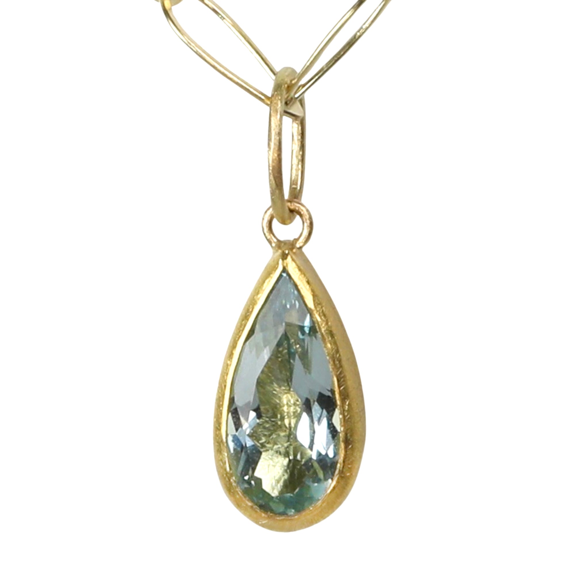 22K &amp; 18K Bezel-Set Faceted Teardrop Aquamarine Pendant