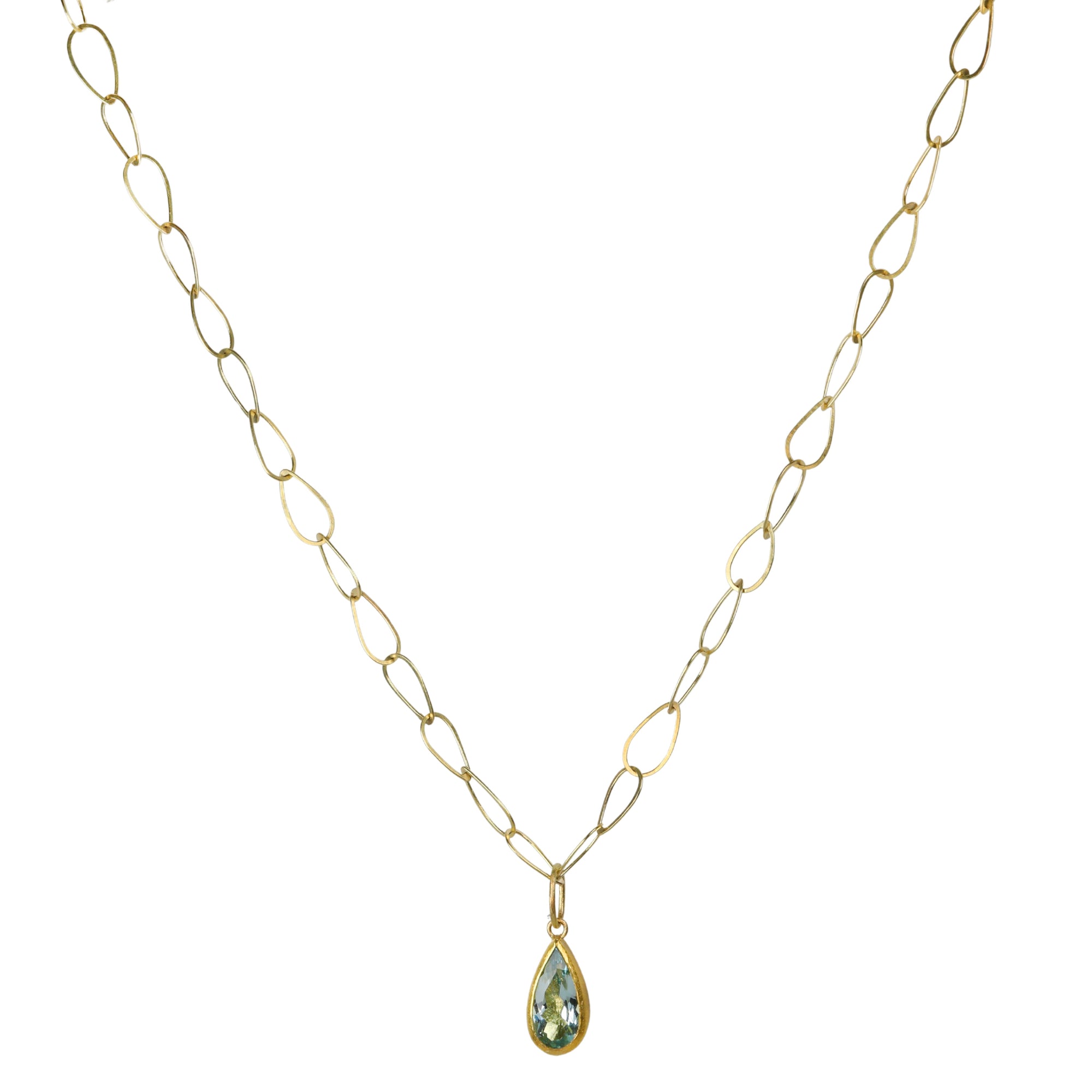 22K &amp; 18K Bezel-Set Faceted Teardrop Aquamarine Pendant