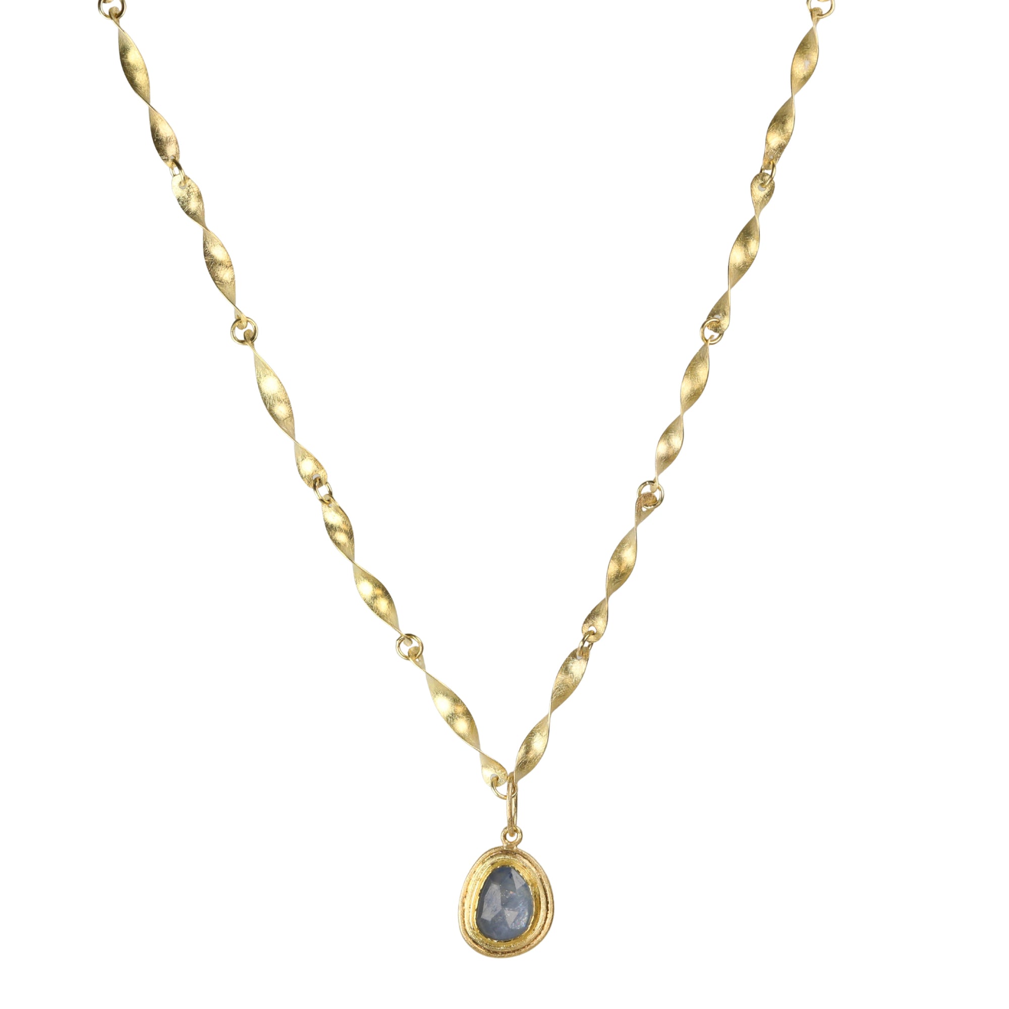22K &amp; 18K Bezel-Set Freeform Rosecut Blue Sapphire Pendant