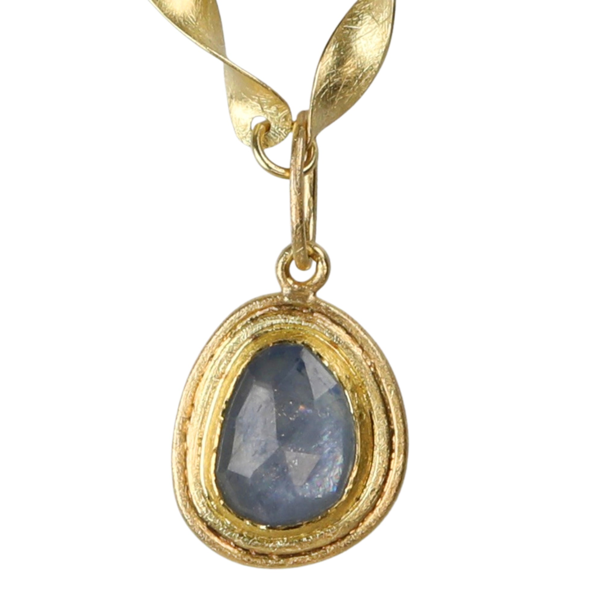 22K &amp; 18K Bezel-Set Freeform Rosecut Blue Sapphire Pendant