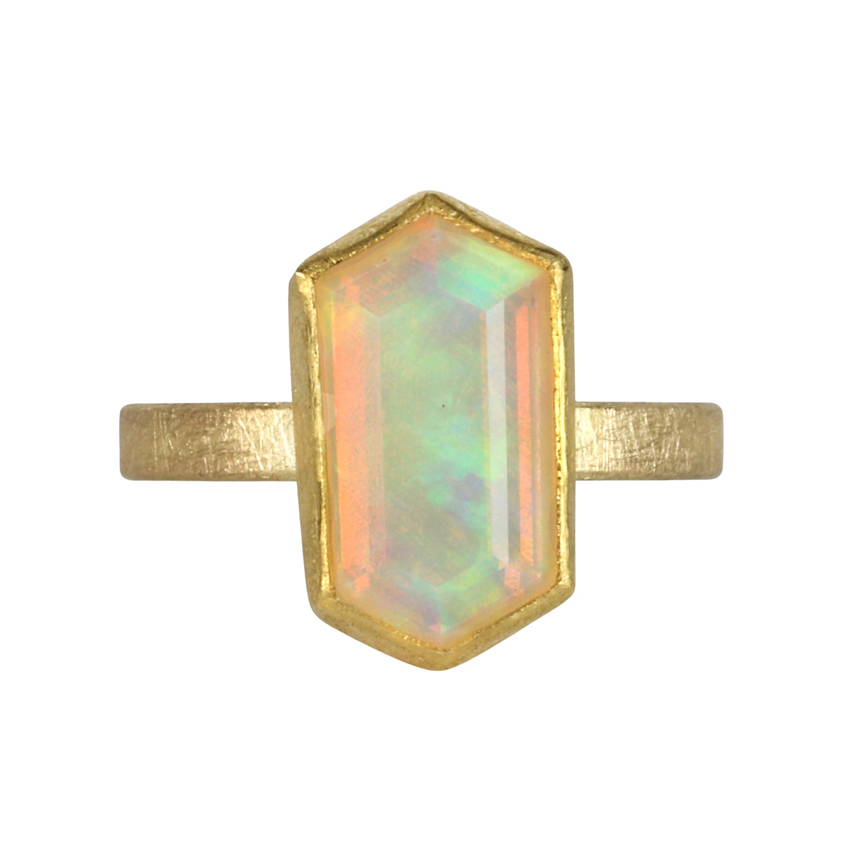 22K &amp; 18K Bezel-Set North/South Hexagonal Faceted Ethiopian Opal Ring