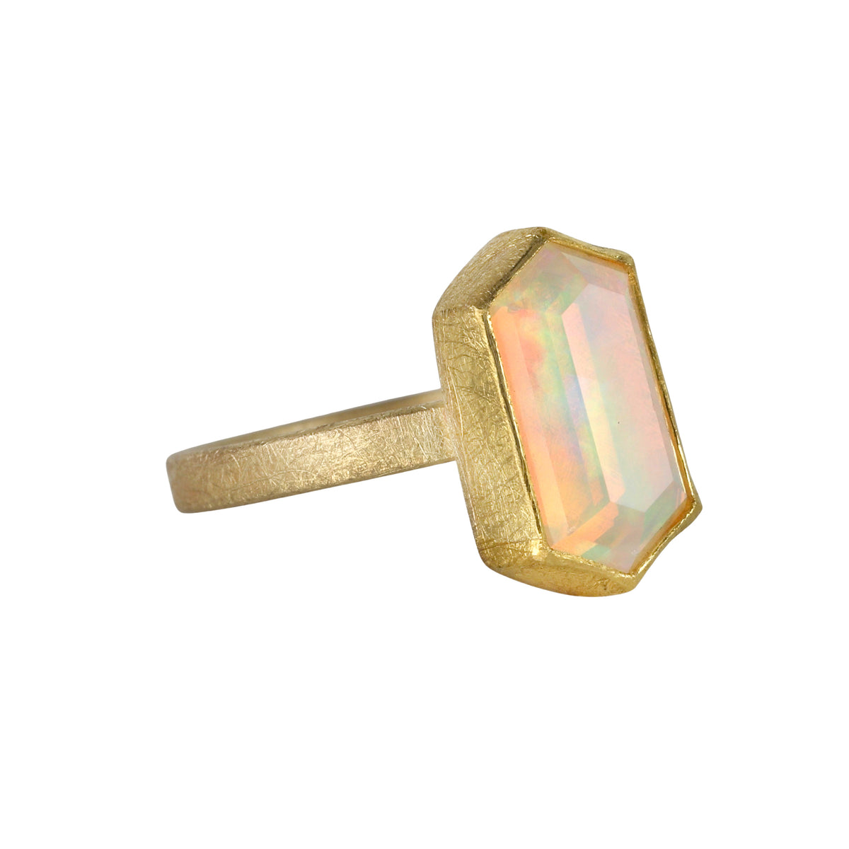 22K &amp; 18K Bezel-Set North/South Hexagonal Faceted Ethiopian Opal Ring