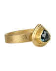 22K & 18K Double Frame Bezel-Set Teardrop Sri Lankan Blue Sapphire Ring