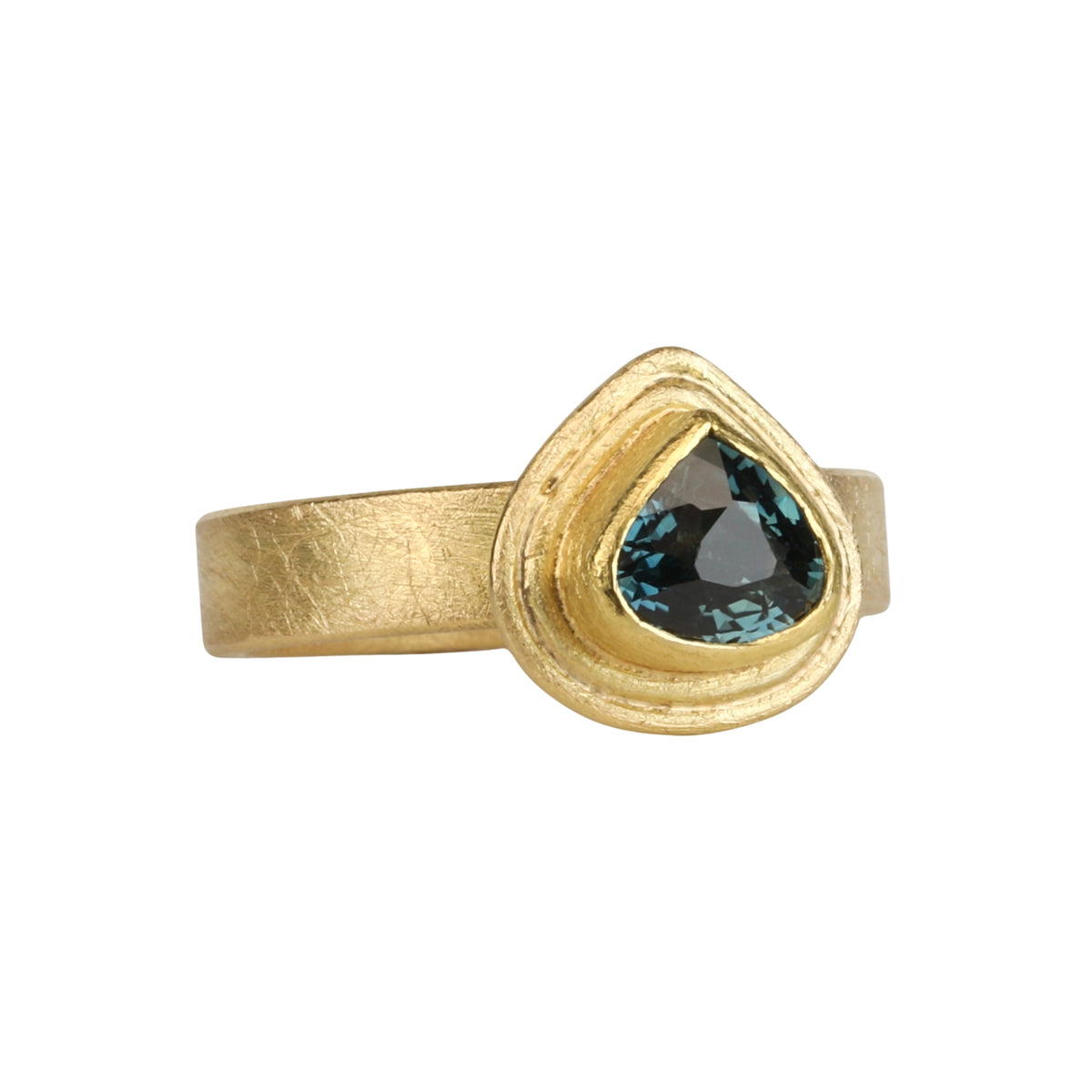 22K &amp; 18K Double Frame Bezel-Set Teardrop Sri Lankan Blue Sapphire Ring
