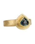 22K & 18K Double Frame Bezel-Set Teardrop Sri Lankan Blue Sapphire Ring