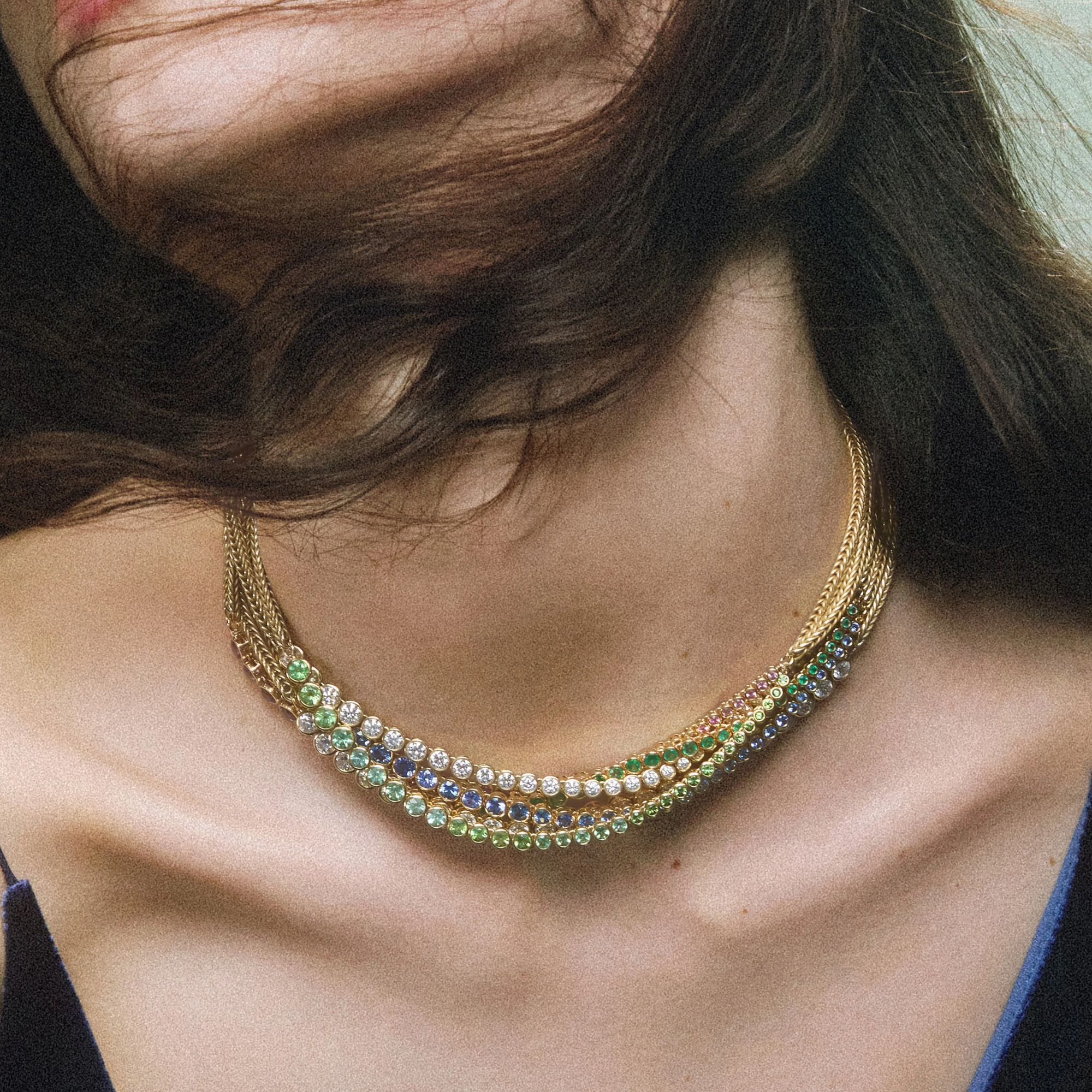 18K Asymmetrical Graduated Bezel-Set Mint Tourmaline "Bubble" Necklace