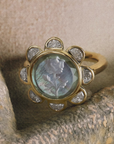18K & Grey Mother of Pearl "Rosebud Caspian" Ring with Half-Moon Diamond Halo