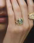 18K & Grey Mother of Pearl "Rosebud Caspian" Ring with Half-Moon Diamond Halo