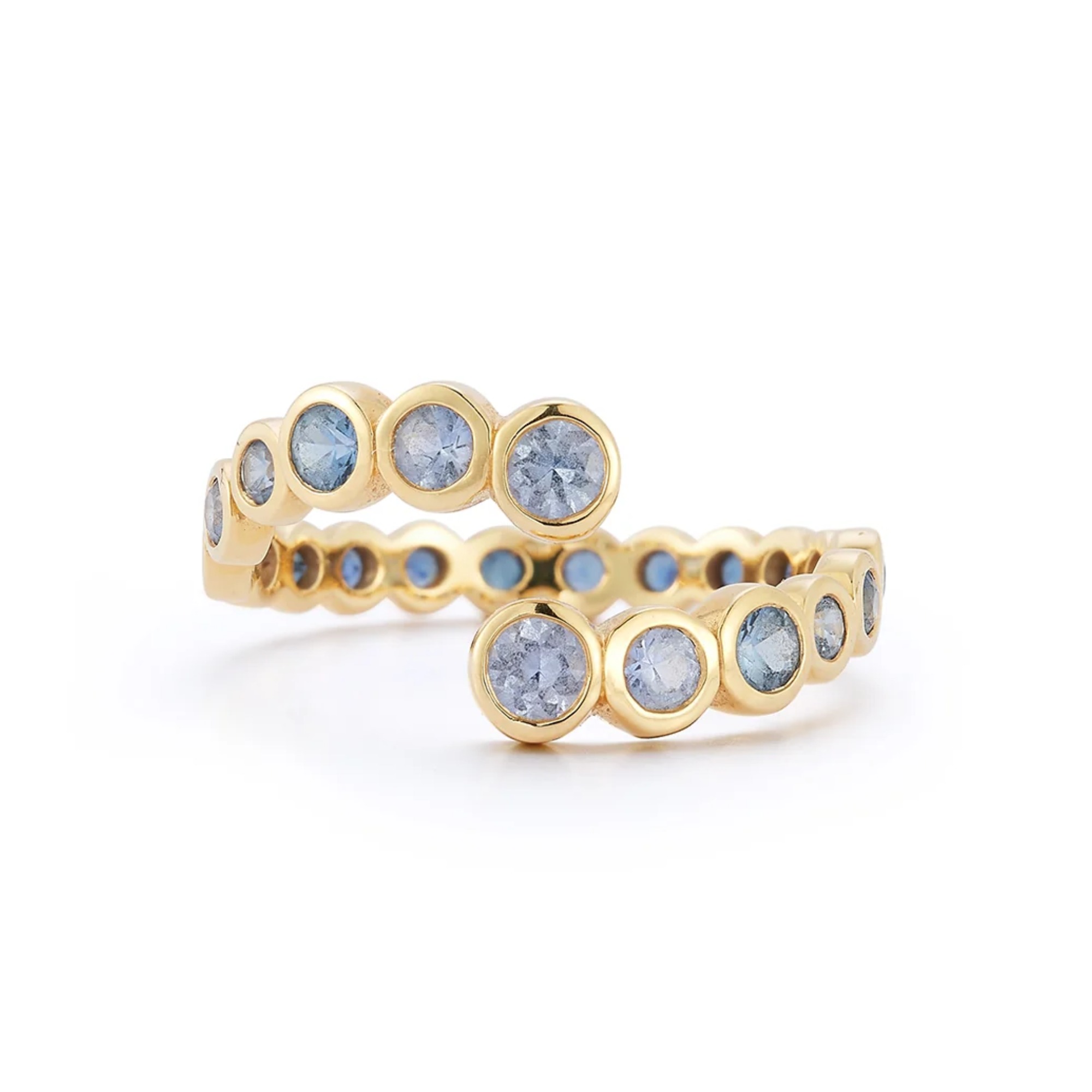 18K &amp; Graduated Ombre Blue Sapphire "Open Wave" Ring