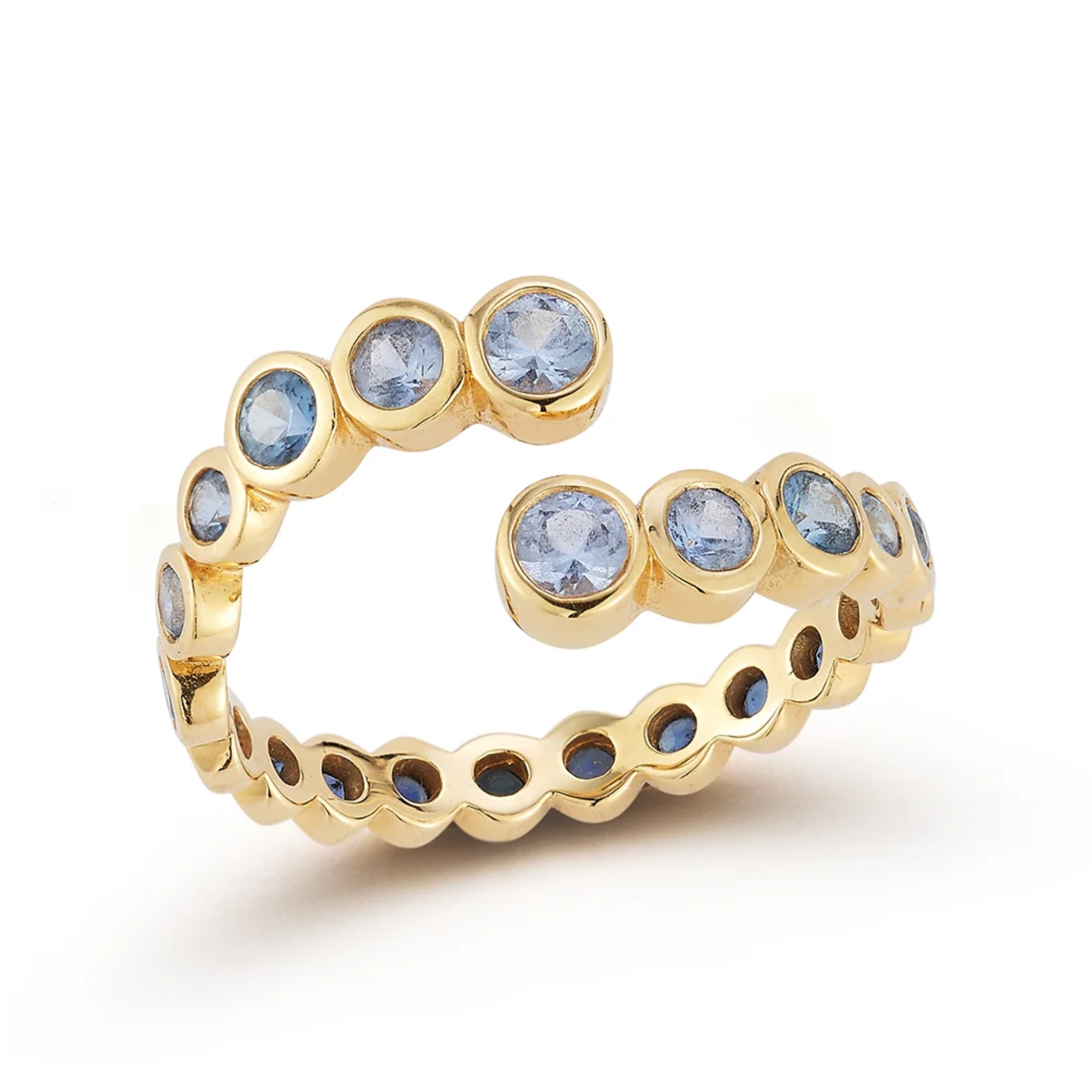 18K &amp; Graduated Ombre Blue Sapphire "Open Wave" Ring