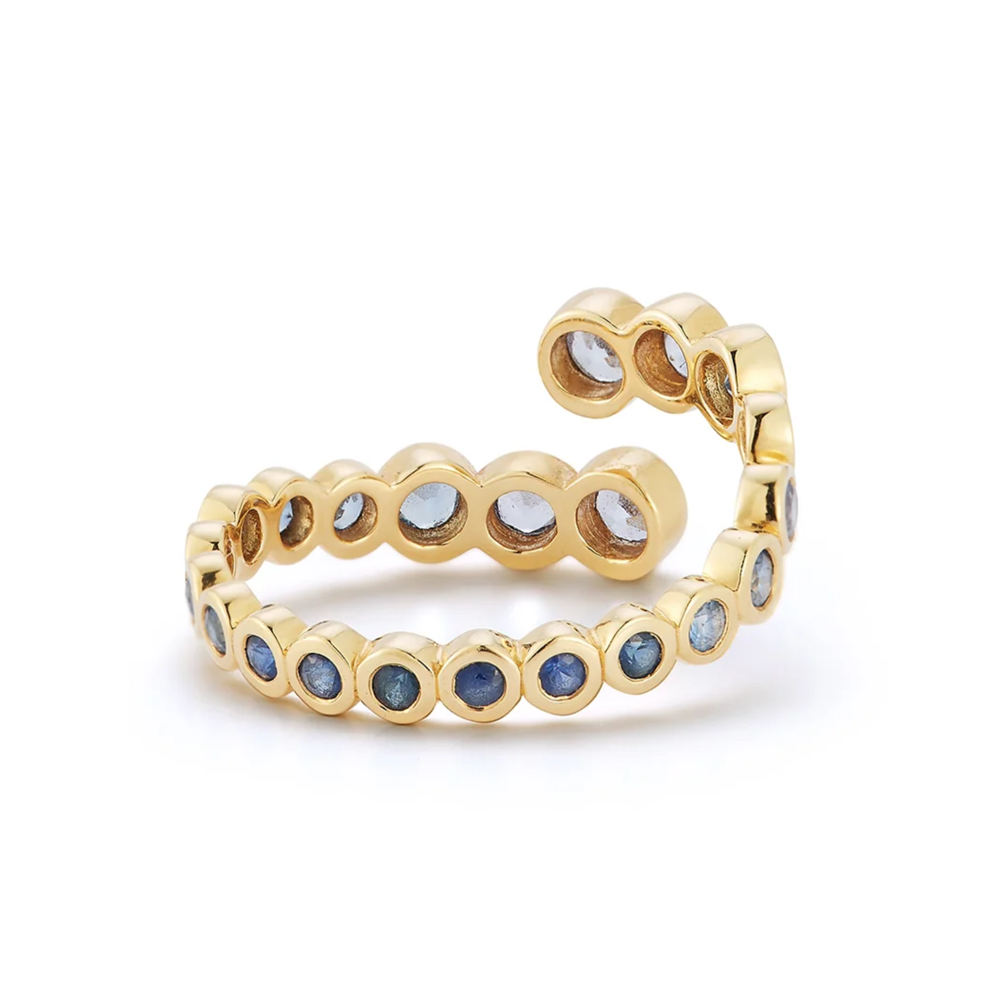 18K &amp; Graduated Ombre Blue Sapphire "Open Wave" Ring