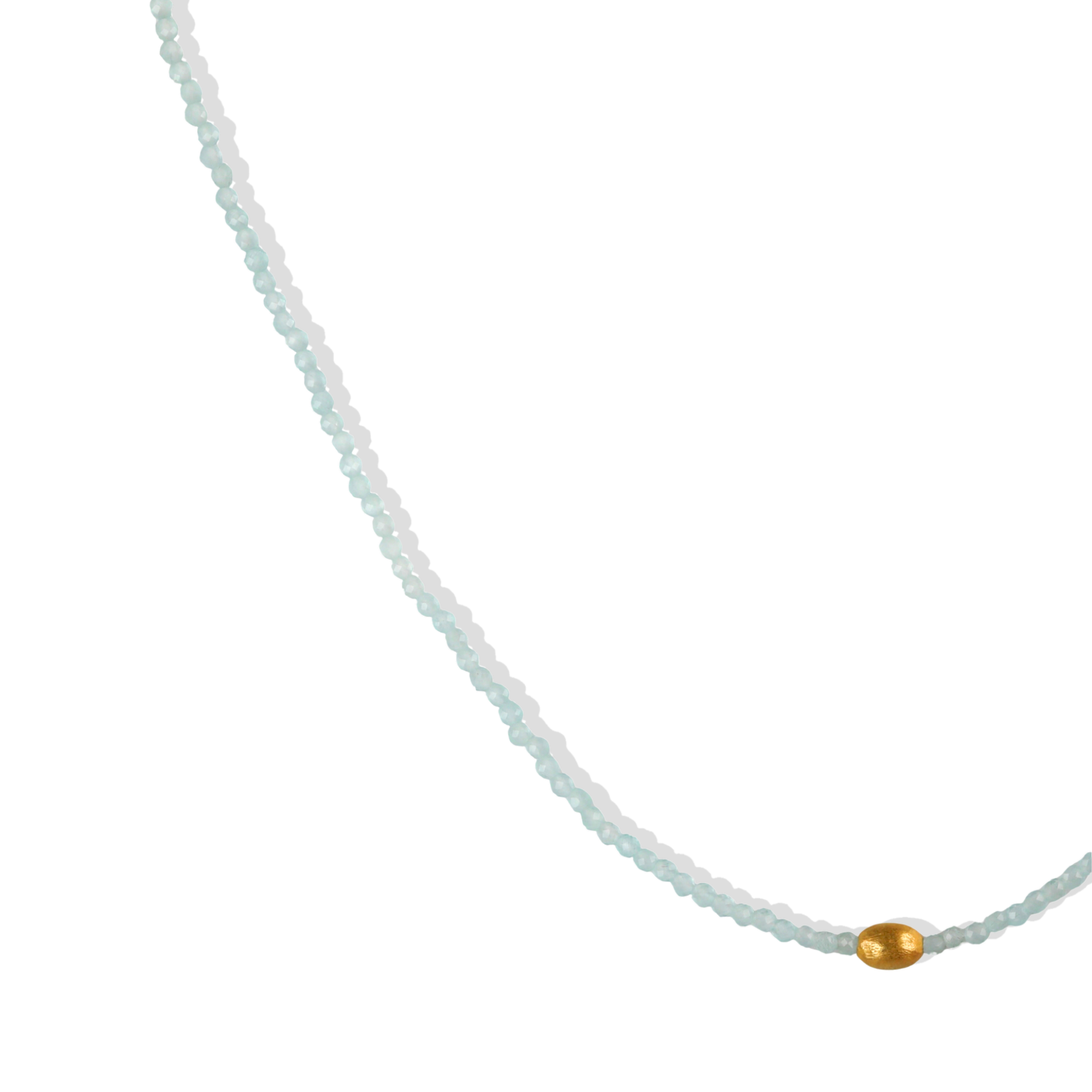 Faceted Aquamarine Beaded Necklace with Brushed 18K Rounded Oval Bead