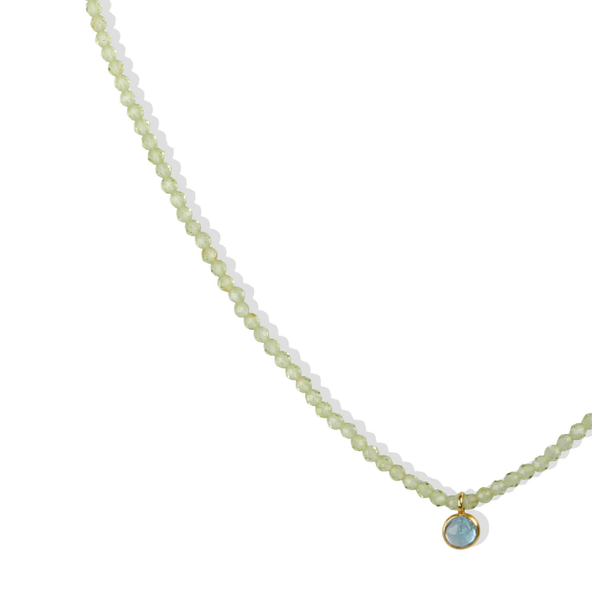 Faceted Peridot Beaded Necklace with 18K Bezel-Set Cabochon Aquamarine Pendant