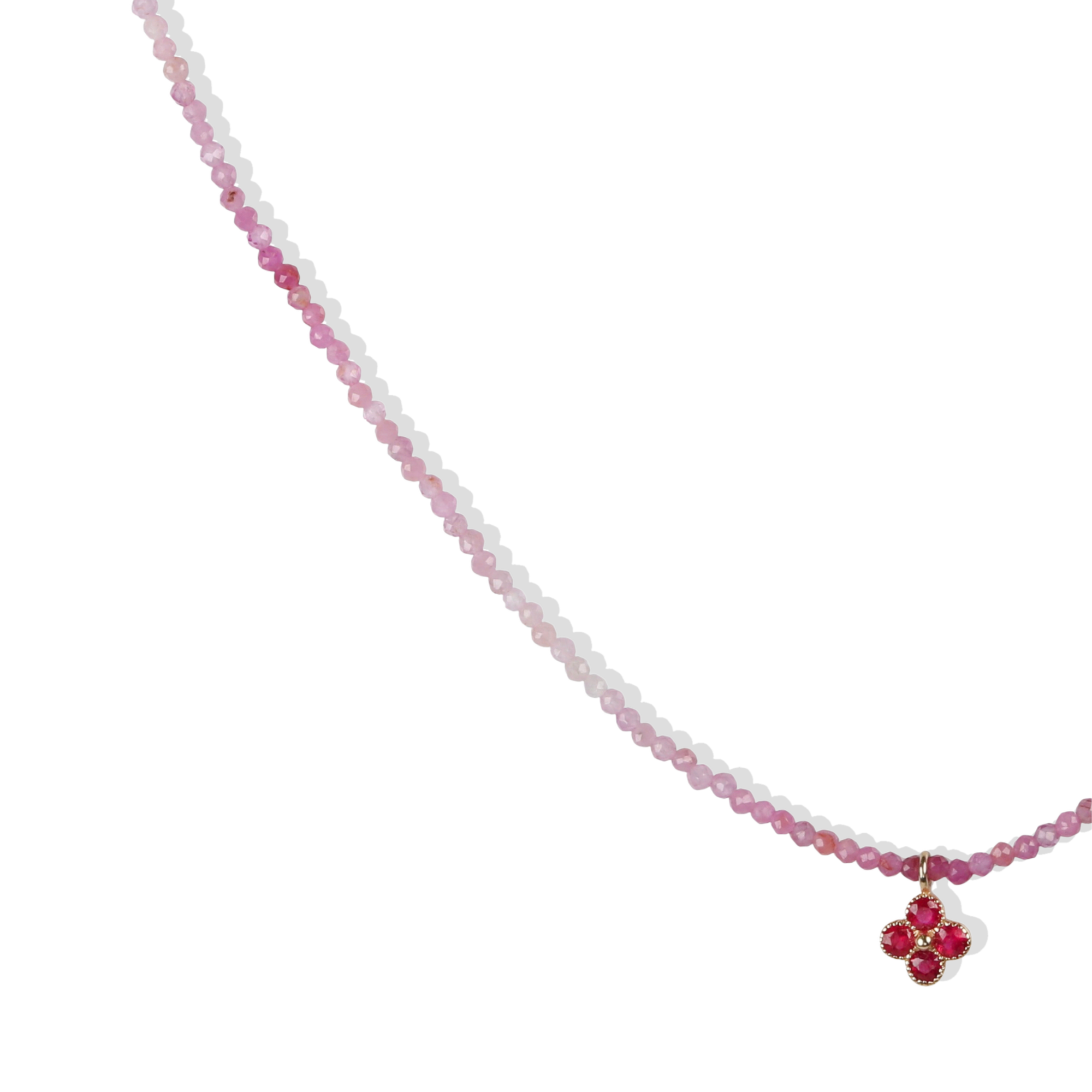 Faceted Pink Ombre Ruby Beaded Necklace with Ruby Flower Pendant
