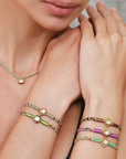 Brown Mix Macramé Bracelet with Center Vermeil Rectangular Bezel-Set Asymmetrical Diamond Charm