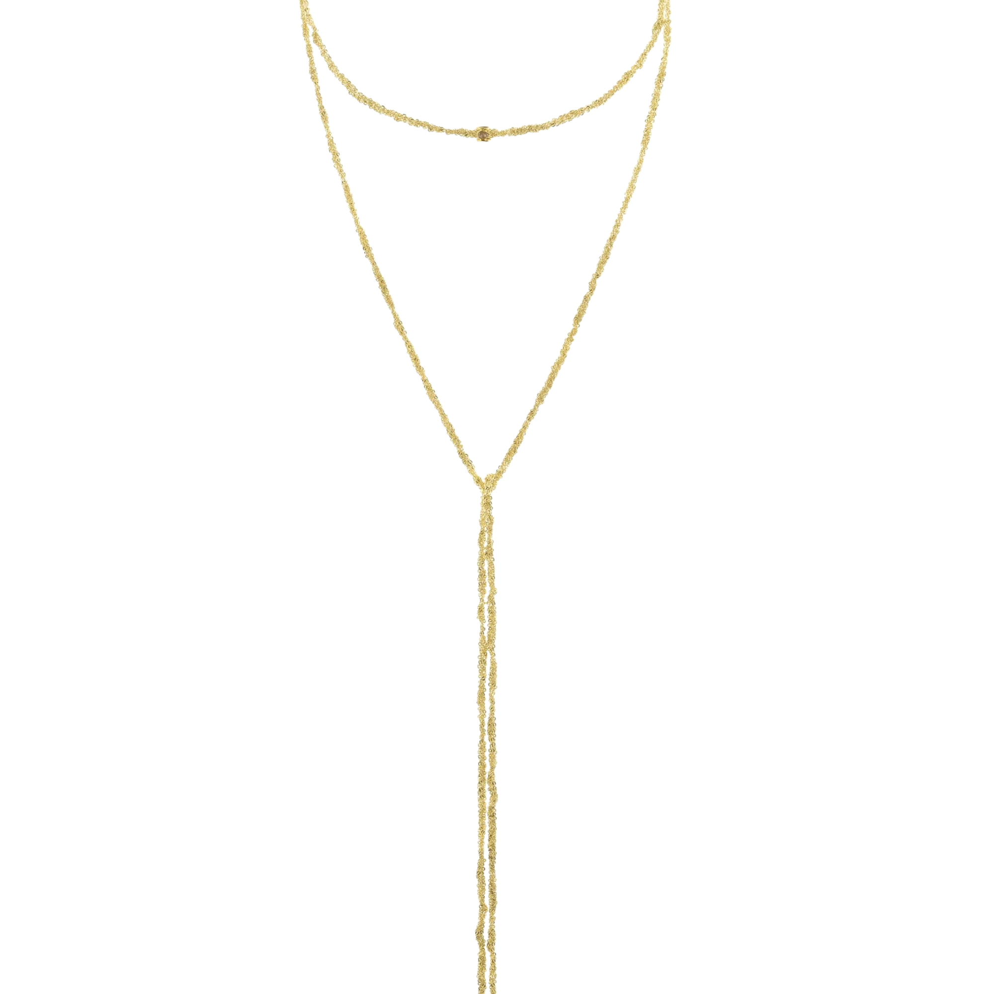 Vermeil Chain Woven Multi Twist Tie Lariat Necklace with Polki Diamond Accent Beads