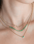 14K Extra Small Box Chain Necklace with Horizontal Bezel-Set Emerald Pendant