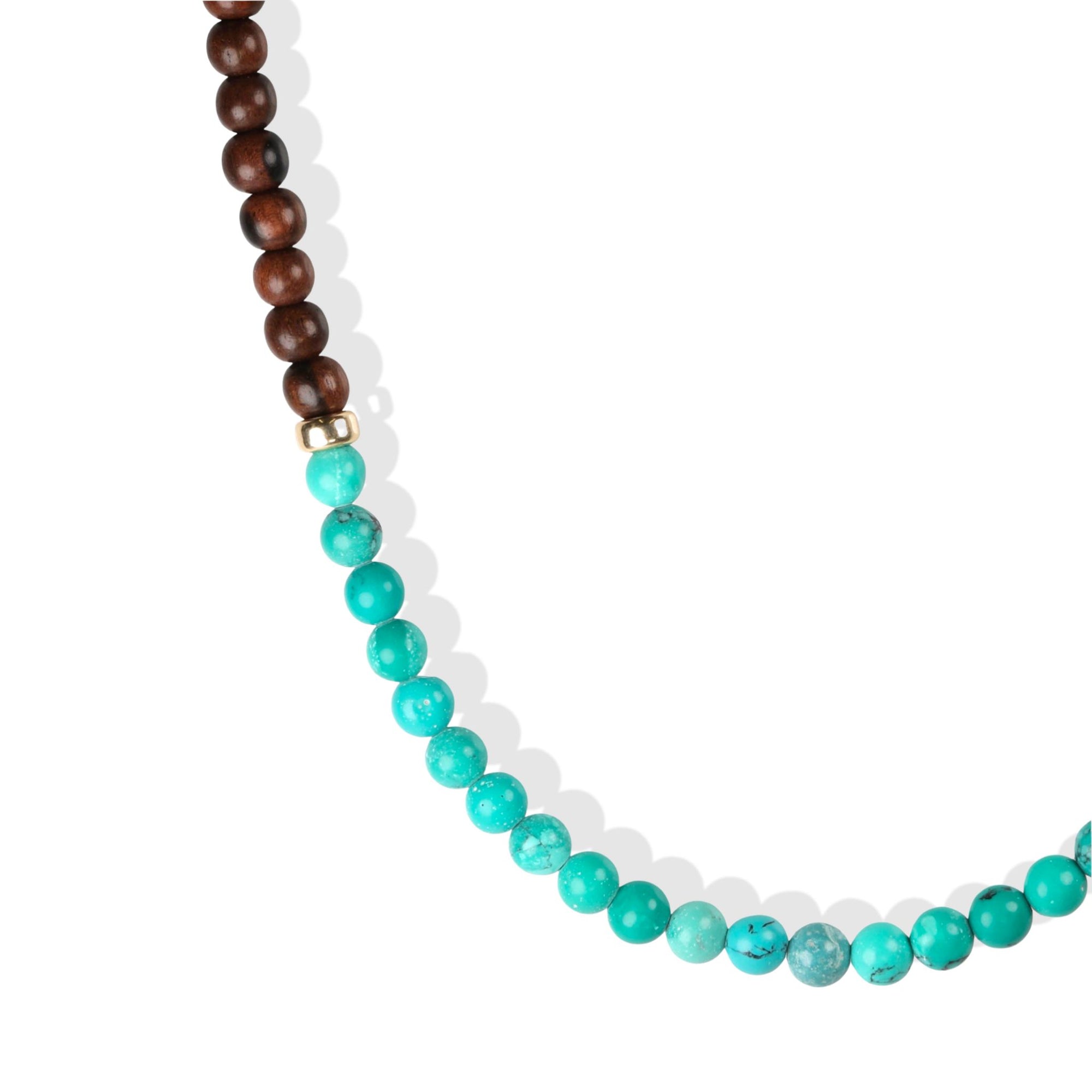 Larger Turquoise &amp; Wood Beaded Necklace with 14K Accent Beads &amp; Clasp