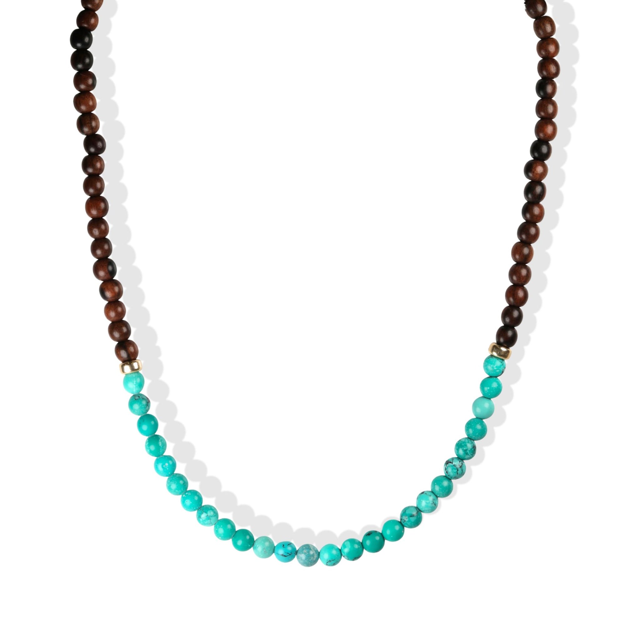 Larger Turquoise &amp; Wood Beaded Necklace with 14K Accent Beads &amp; Clasp