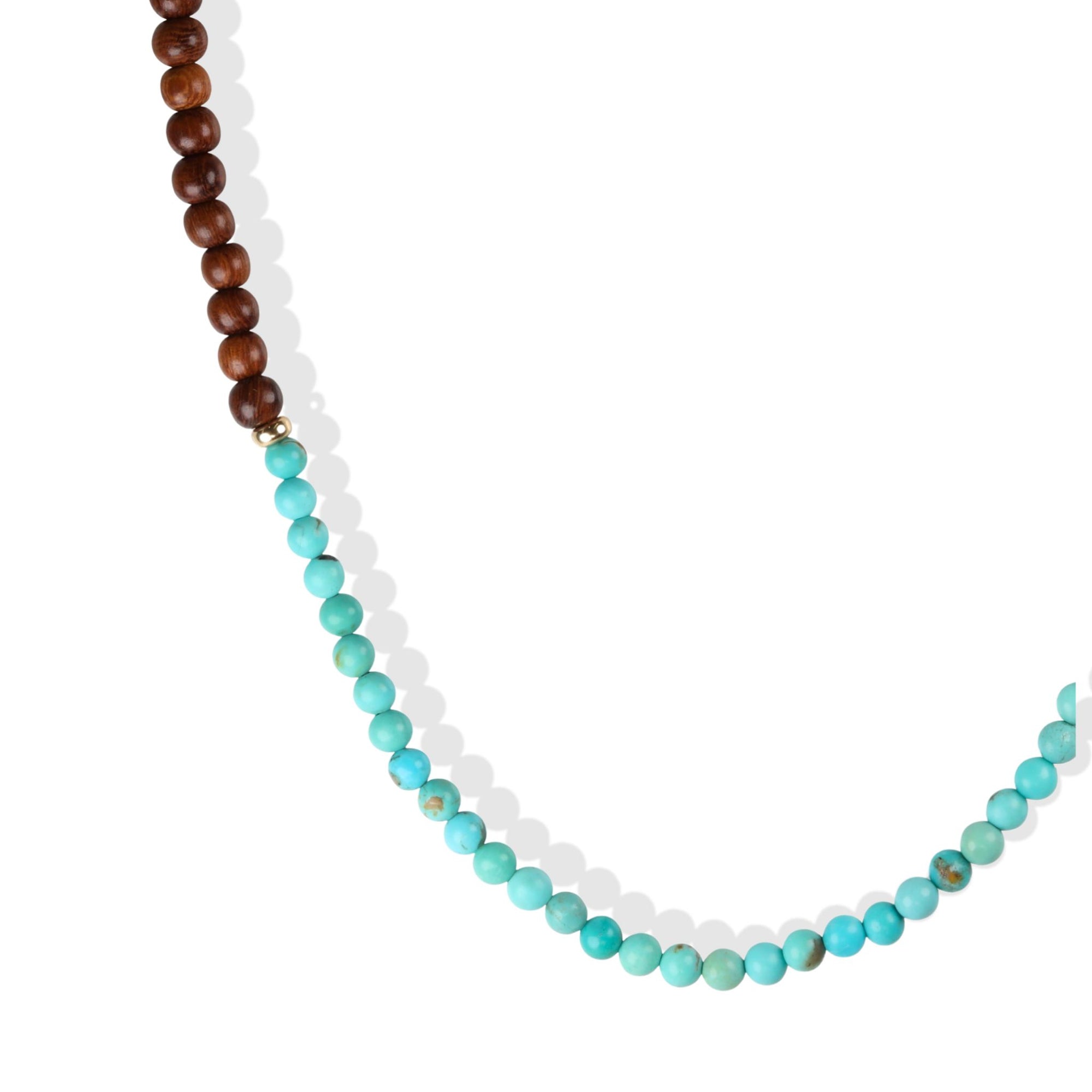 Smaller Turquoise &amp; Wood Beaded Necklace with 14K Accent Beads &amp; Clasp