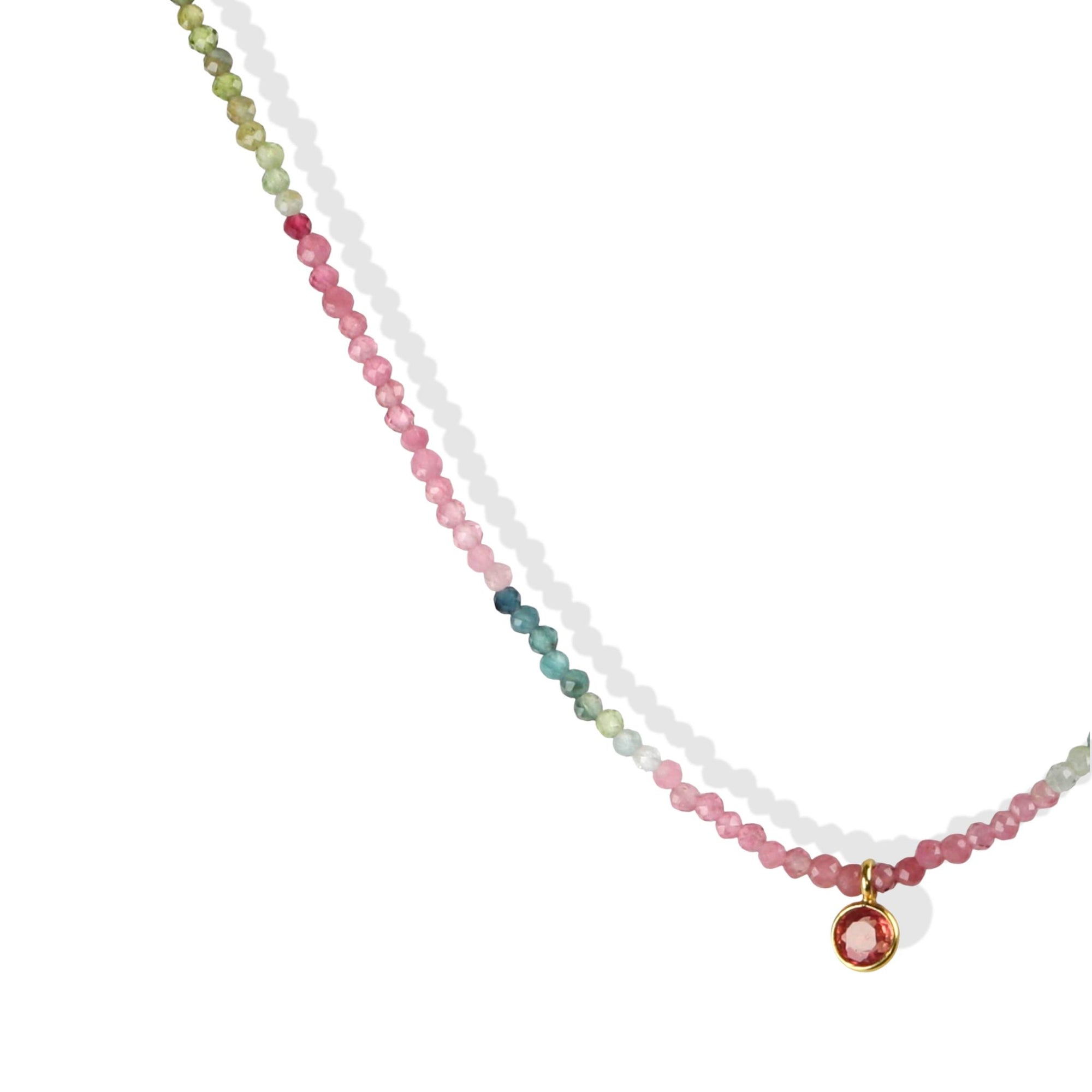 Faceted Watermelon Tourmaline Beaded Necklace with 18K Bezel-Set Pink Sapphire Charm