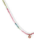 Faceted Watermelon Tourmaline Beaded Necklace with 18K Bezel-Set Pink Sapphire Charm