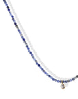 Faceted Sodalite Beaded Necklace with 18K Bezel-Set Teardrop Sapphire Charm