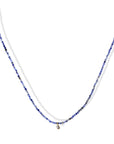 Faceted Sodalite Beaded Necklace with 18K Bezel-Set Teardrop Sapphire Charm