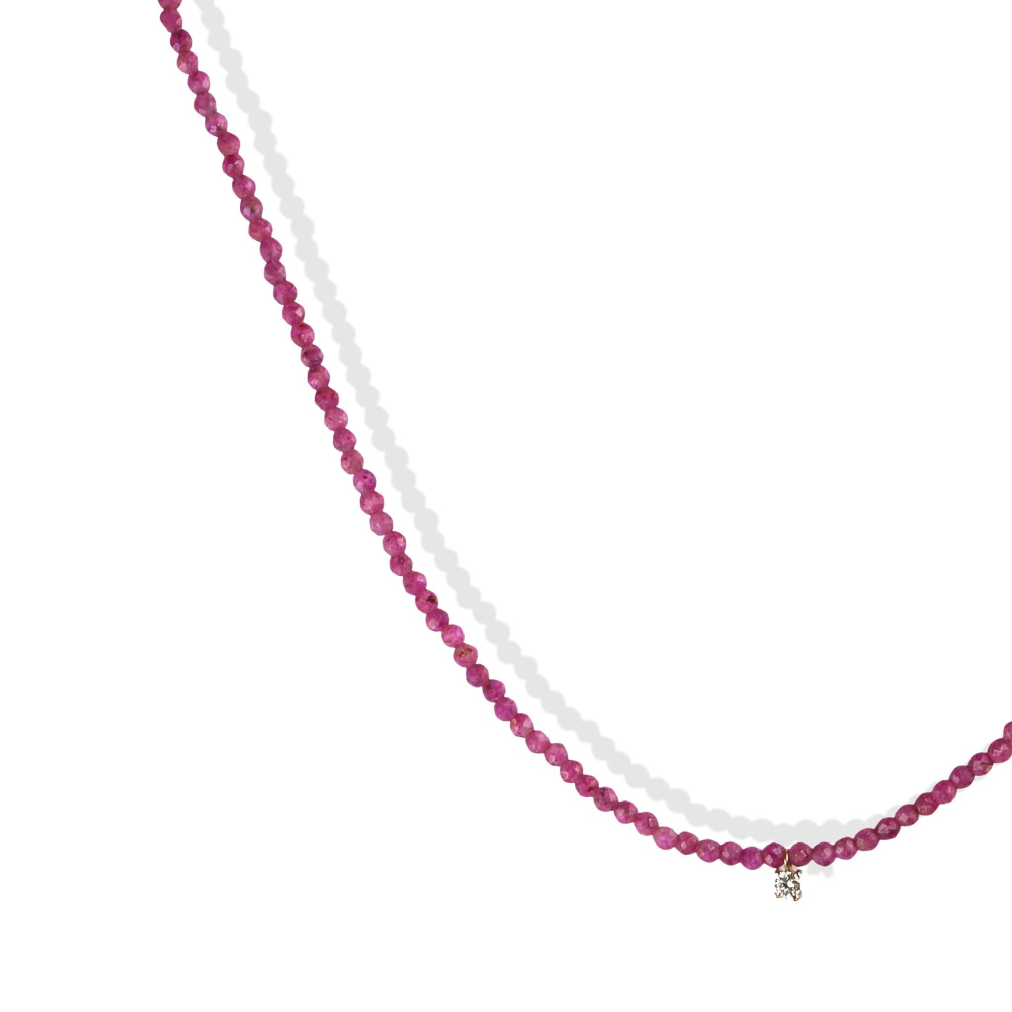 Faceted Ruby Beaded Necklace with 18K Prong-Set Diamond Charm