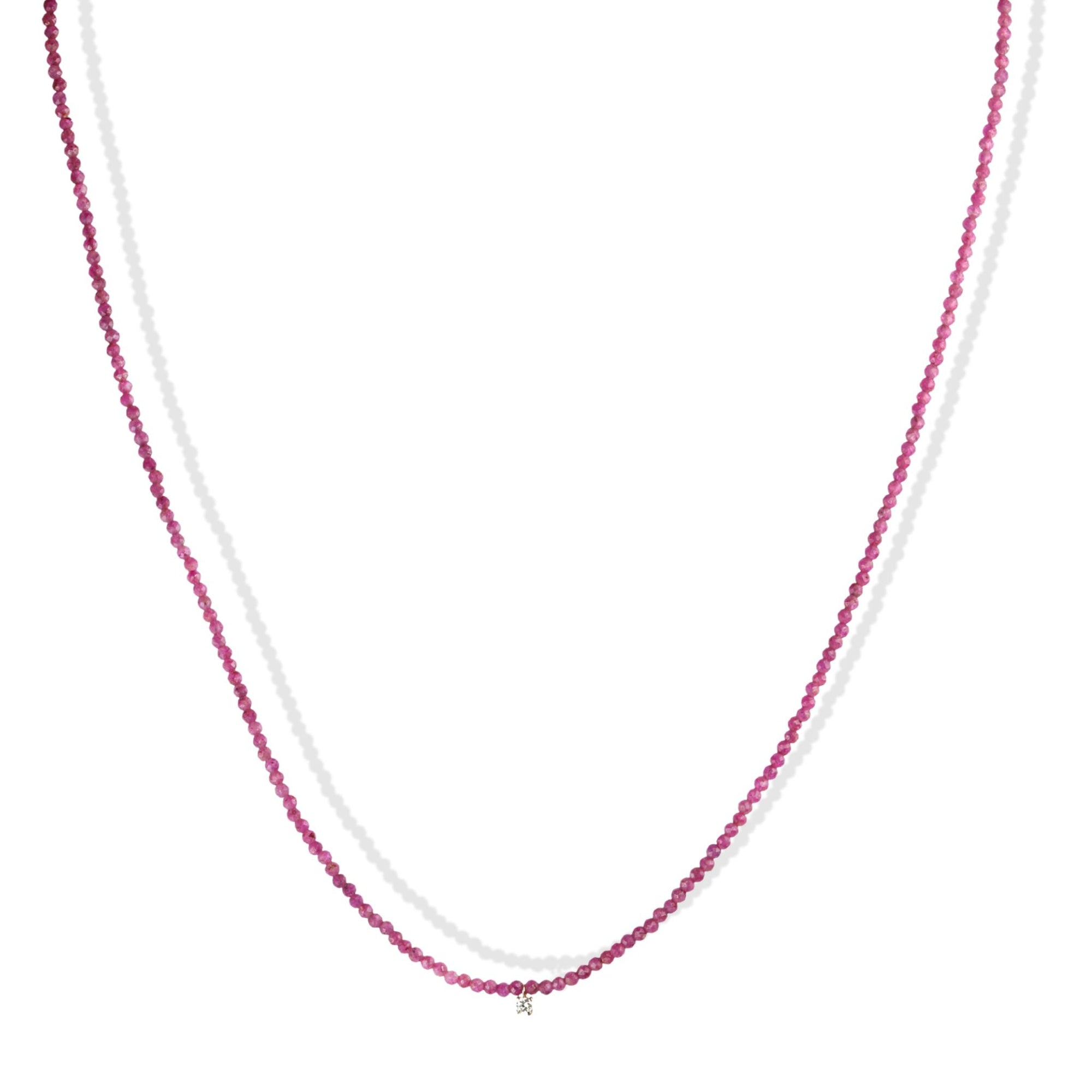 Faceted Ruby Beaded Necklace with 18K Prong-Set Diamond Charm
