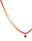 Faceted Fire Opal Beaded Necklace with 18K Bezel-Set Teardrop Ruby Charm