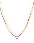 Faceted Fire Opal Beaded Necklace with 18K Bezel-Set Teardrop Ruby Charm