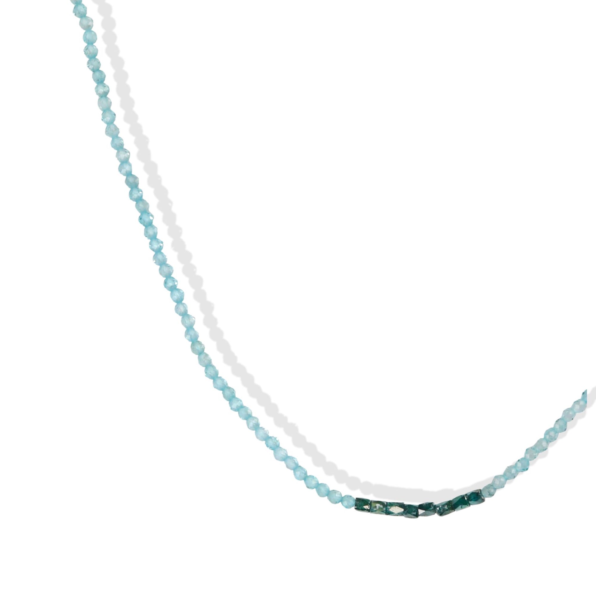 Faceted Apatite Beaded Necklace with Center Faceted Diamond Beaded Station