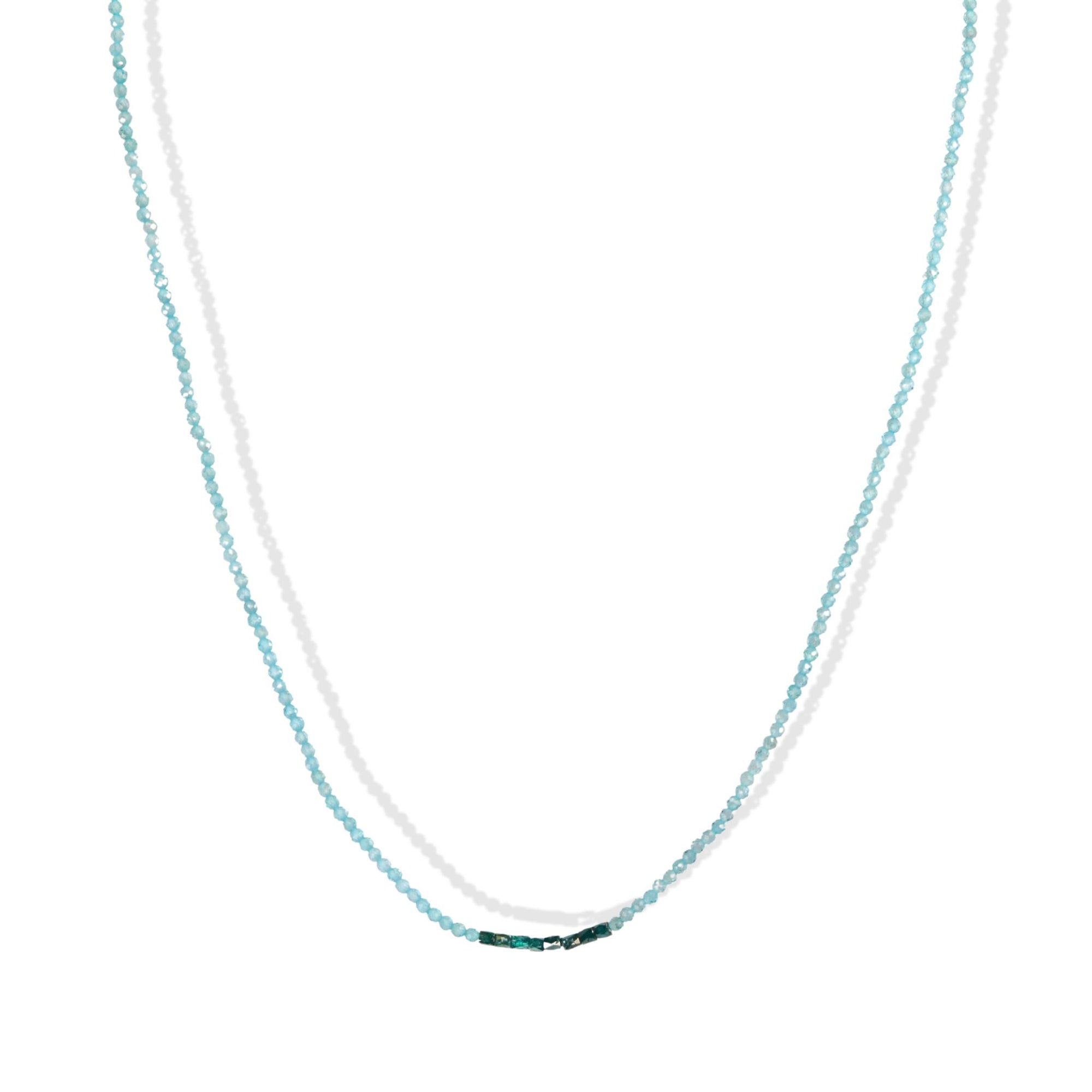 Faceted Apatite Beaded Necklace with Center Faceted Diamond Beaded Station